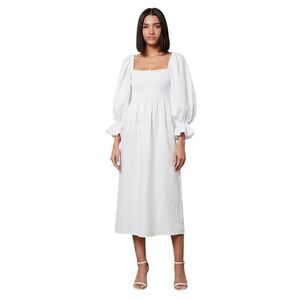 Sleeper Womens/Ladies Linen Blend Puff Sleeve Midi Dress / White